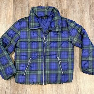 Slate and willow plaid puffer jacket XS